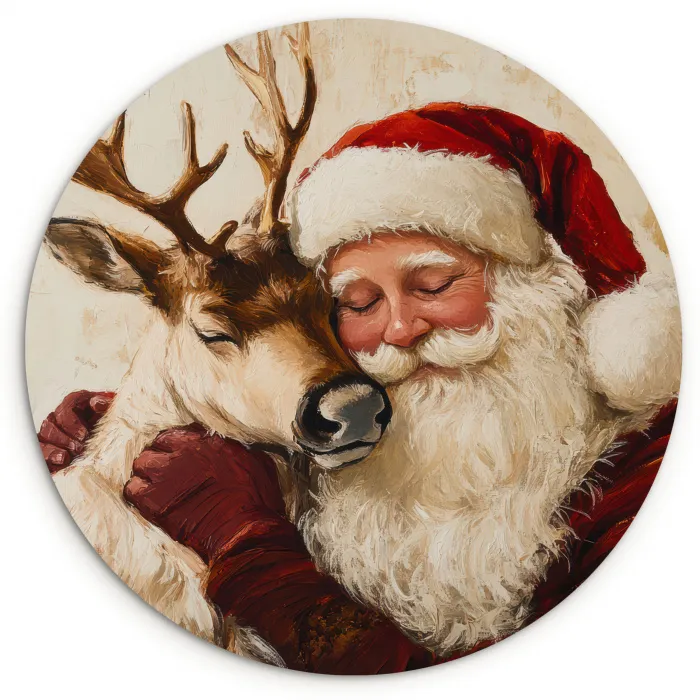 Kerstman - Rendier - Kerst - Christmas Wandcirkel kunststof plaat 5mm dik klein -3d