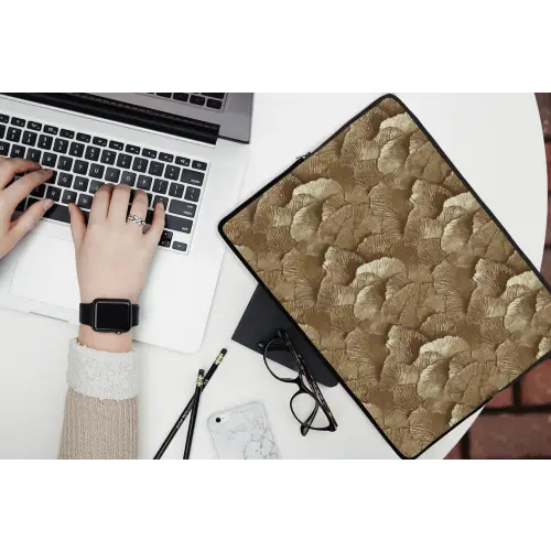 Organisch - Patroon - Bladeren - Goud laptophoes neopreen klein 279 -bureau