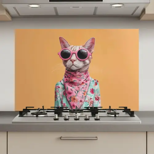 Zonnebril - Kat - Sjaal - Bloemen keuken achterwand spatscherm klein -3d_website