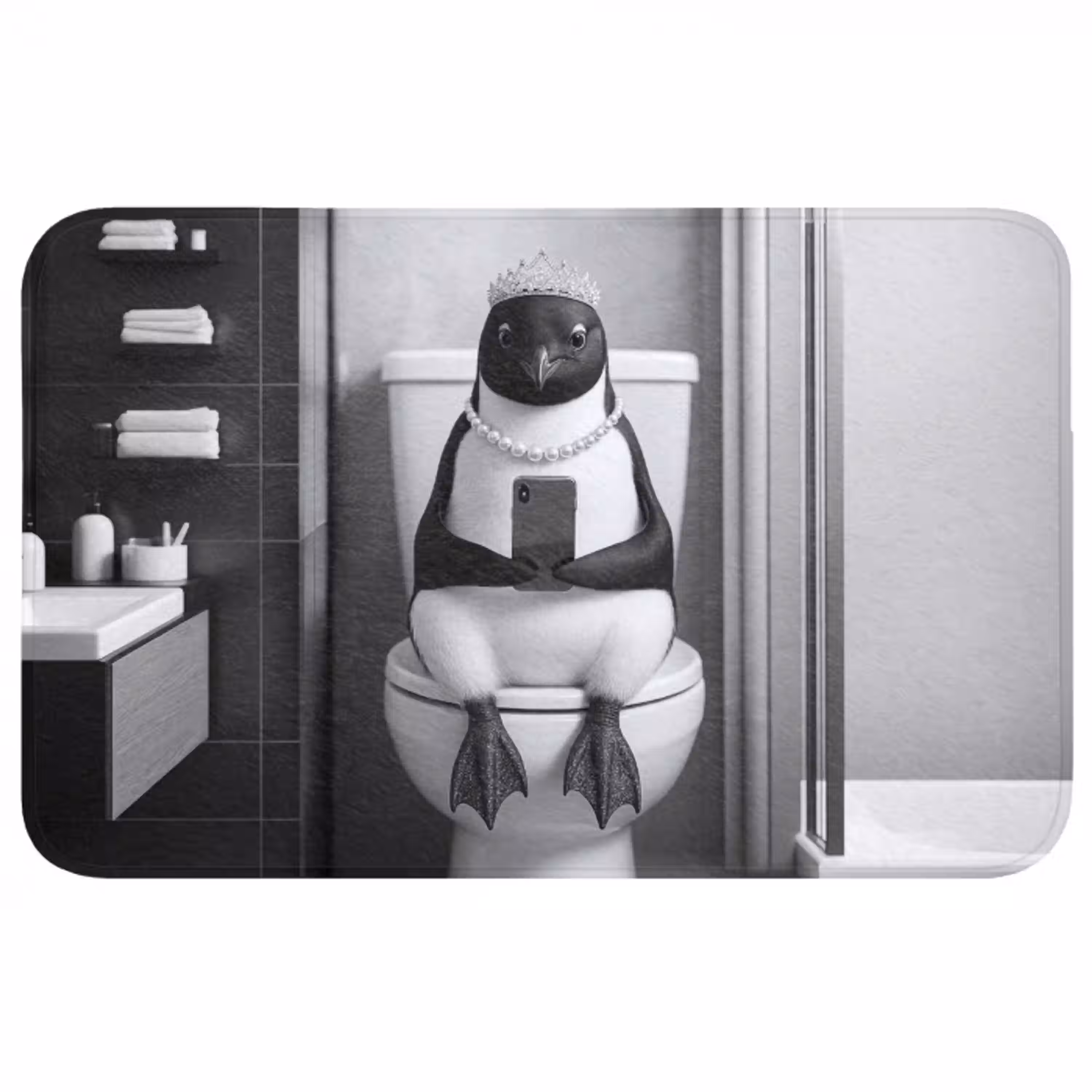 Pinguïn - Telefoon - Toilet - Zwart - Wit WCmat middel -3d