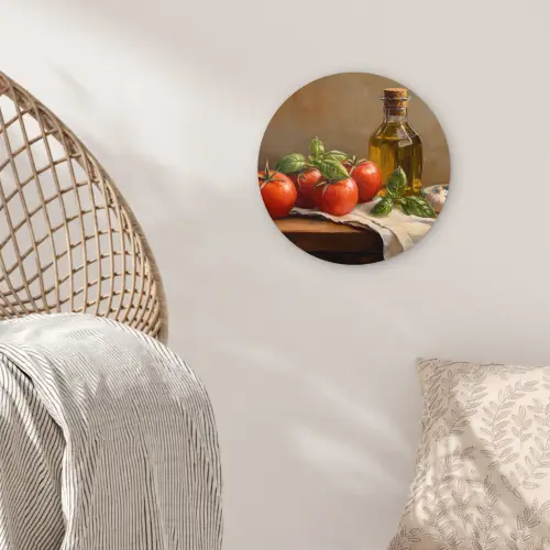 Tomaten - Olijfolie - Stilleven Wandcirkel plexiglas klein -sfeer5