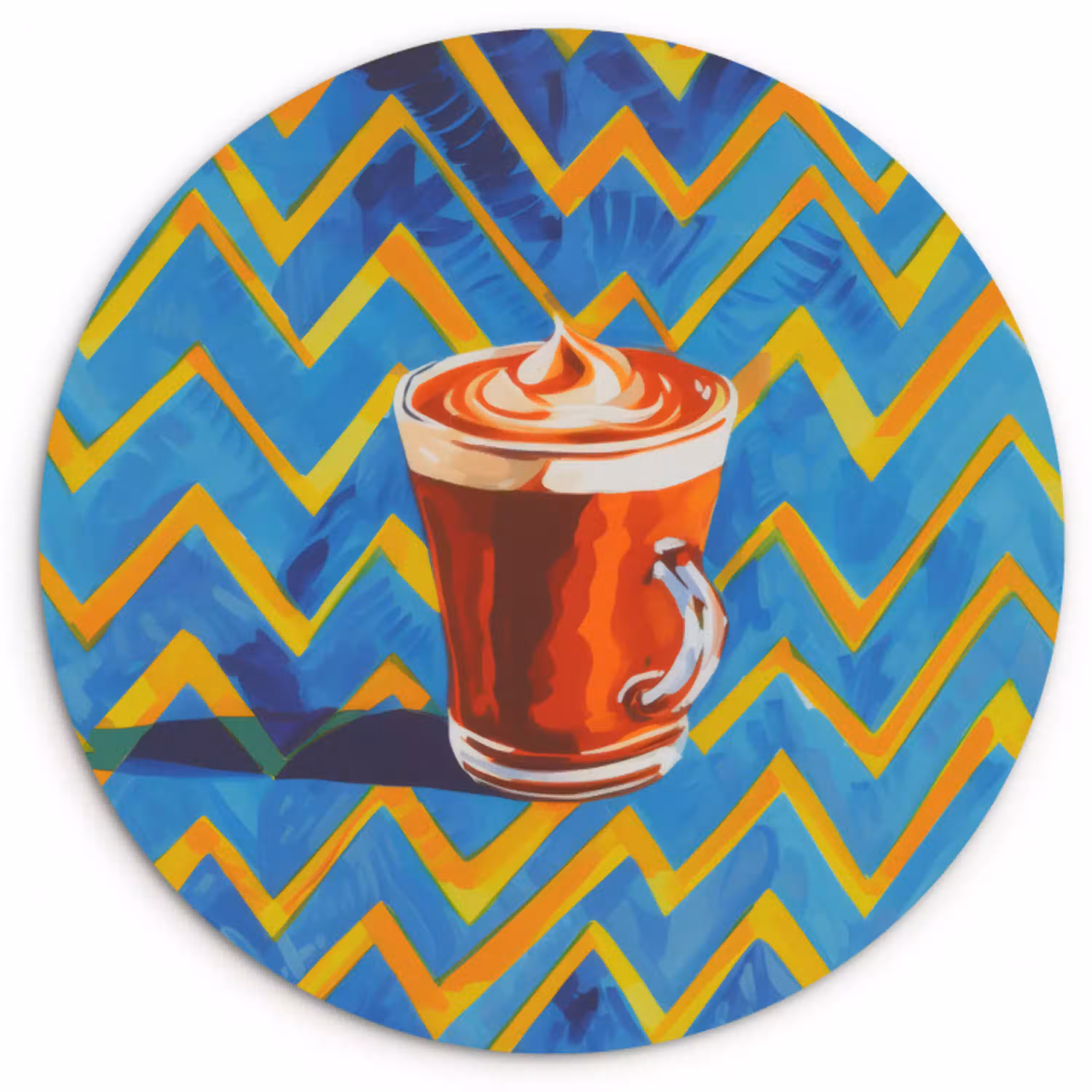 Mok - Koffie - Zigzag - Slagroom Wandcirkel kunststof plaat 5mm dik klein -3d