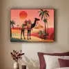Kameel - Gekleurd tapijt - Duinen - Rode zon Textielframe zwart klein -sfeer1