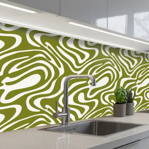 Lijnpatroon - Groen - Organisch keuken achterwand 2 middel 871 -3d_schuin
