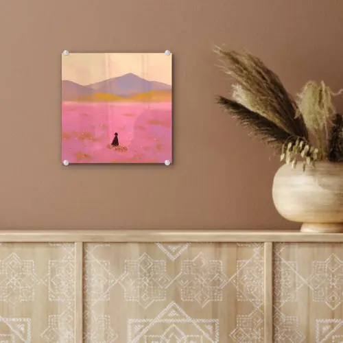 Bloemenweide - Heuvels - Silhouet - Roze plexiglas 5mm klein -sfeer5