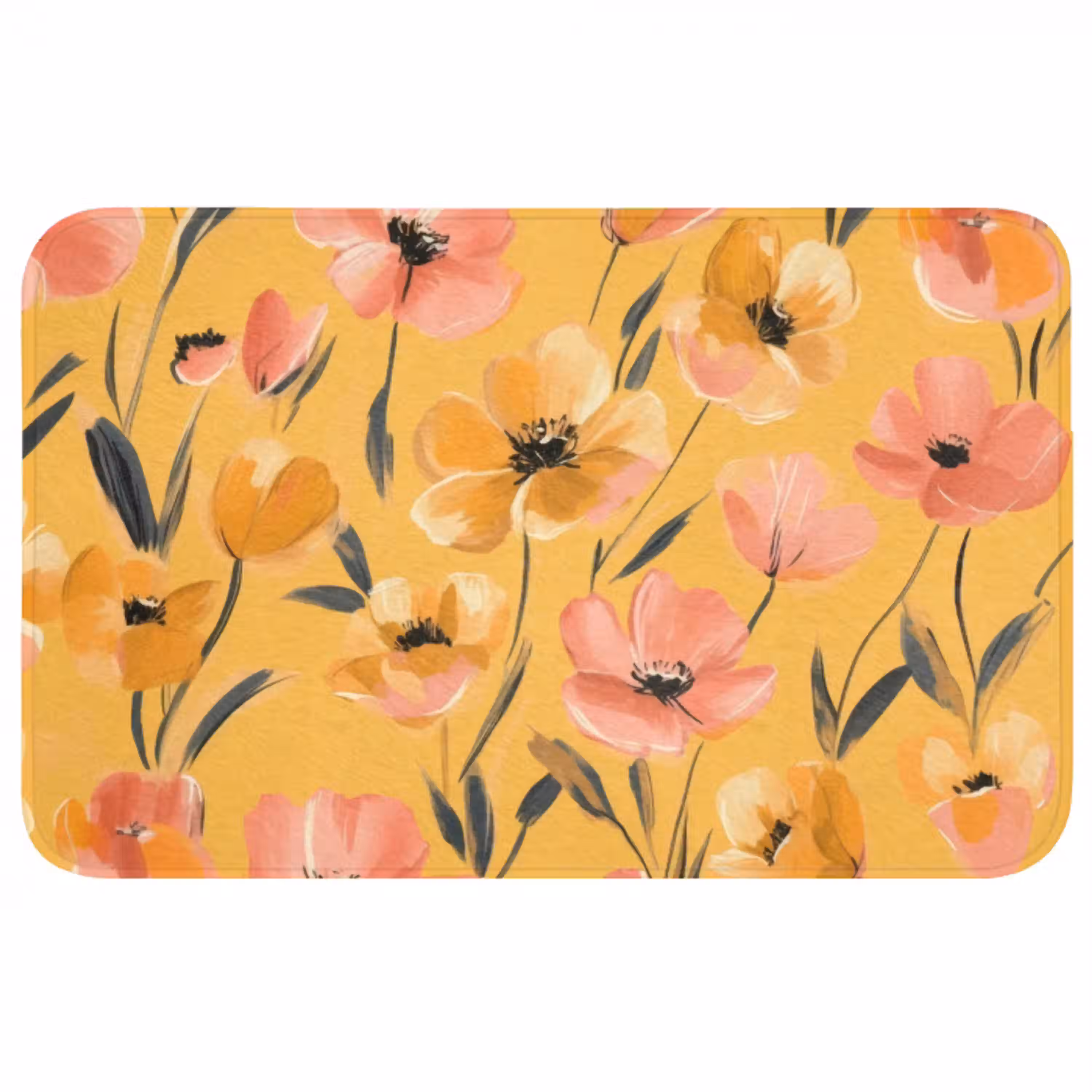 Bloemen - Geschilderd - Geel Badmat middel -3d