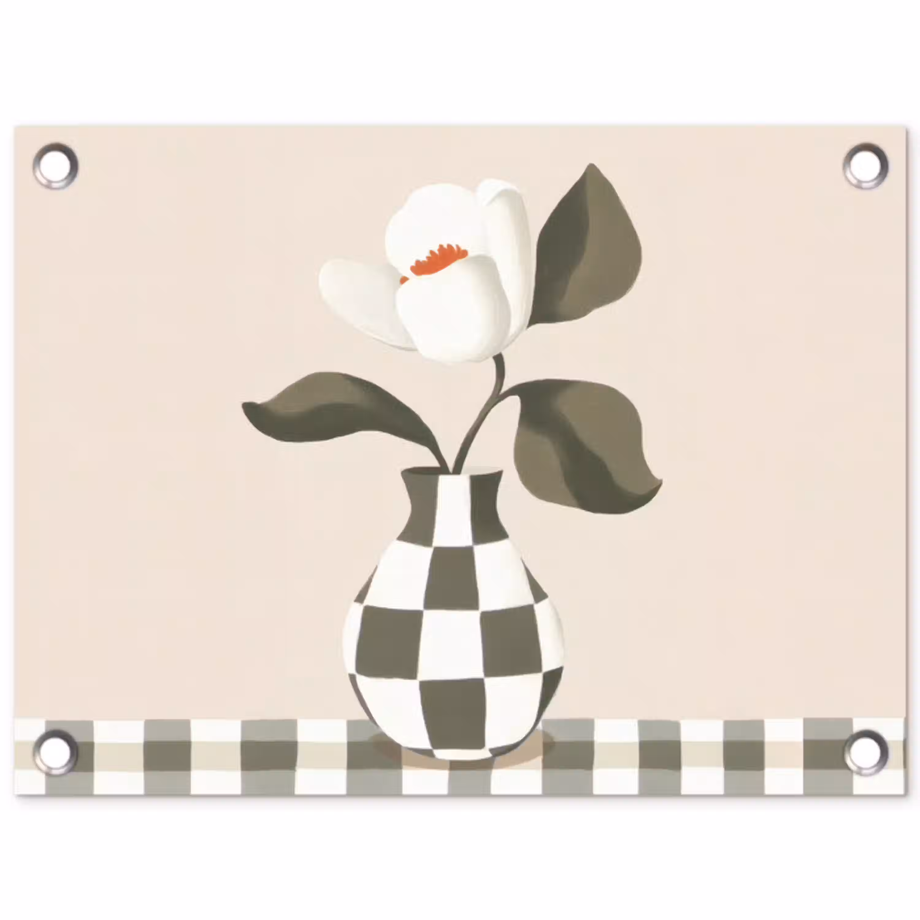 Vaas - Geruit - Groen - Bloem tuinposter los doek klein -3d