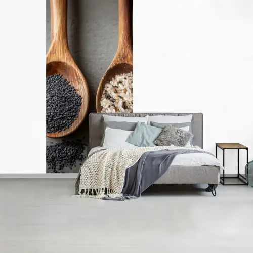 Houten - Lepels - Rijst - Zaden fotobehang vinyl groot -slaapkamer