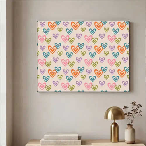 Kleurrijk - Hartjes - Patroon - Beige Textielframe zwart klein 947 -sfeer2