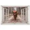 Hooglander door het Raam tuinposter los doek klein -3d