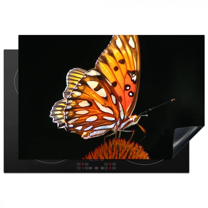 Vlinder - Bloemen - Insect - Portret - Zwart - Oranje Inductie beschermer vinyl 3mm klein -3d