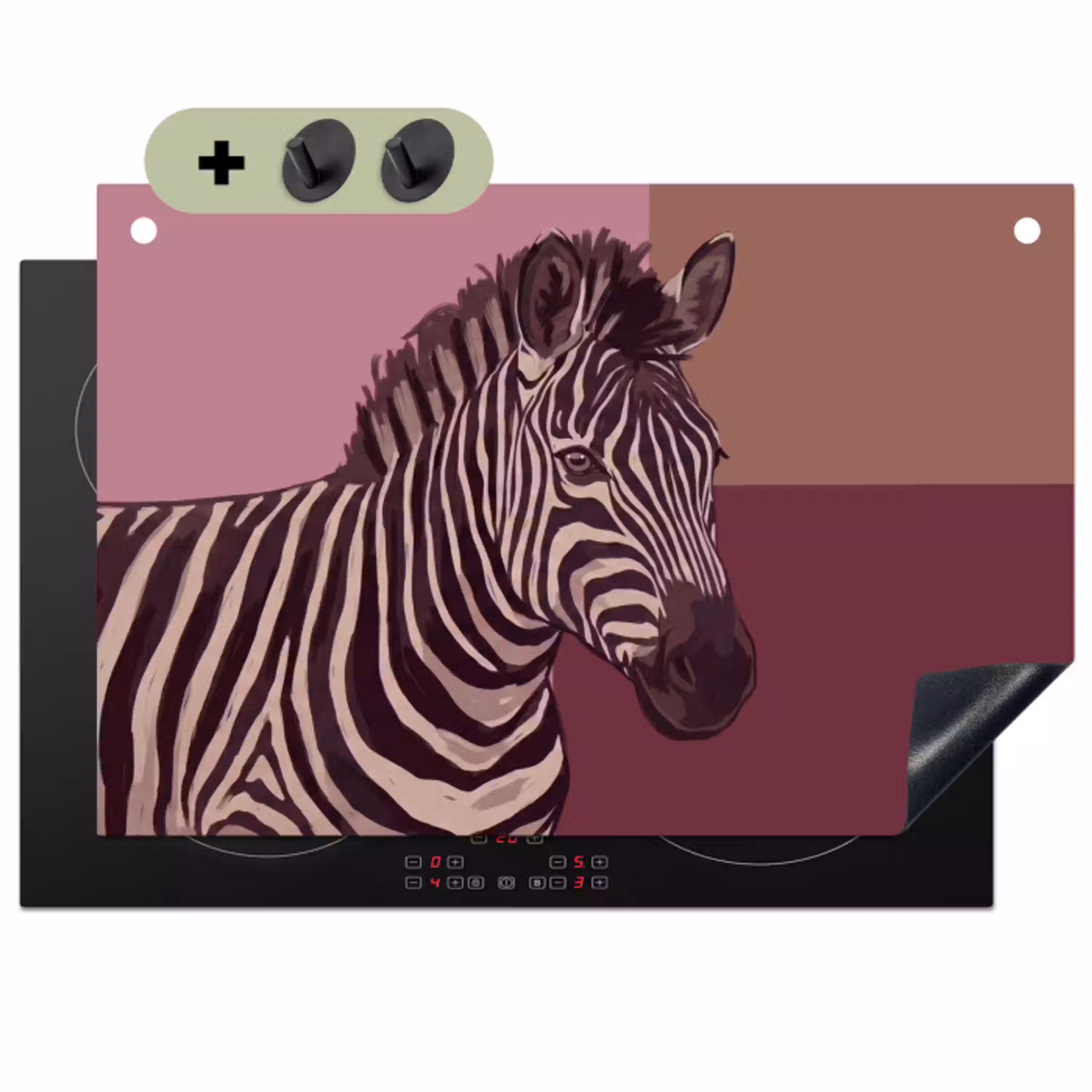 Dieren - Zebrahoofd - Wildlife - Modern - Bruin Inductie beschemer met haakjes klein -3d