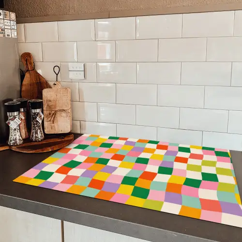 Vierkanten - Kleurrijk - Golvend Inductie beschermer vinyl 3mm klein -sfeer3