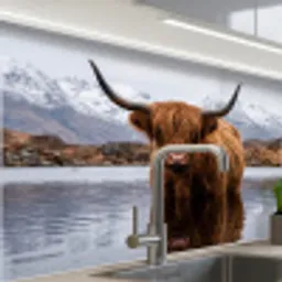 Schotse hooglander - Bruin - Water keuken achterwand 2 middel -zzzz3d_schuin