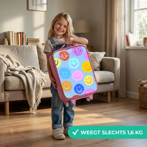 Vrolijk patroon van smileys Kinderkoffer - Roze klein -sfeer2_NL