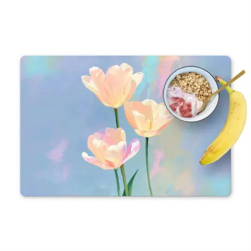 Tulpen - Roze accenten - Blauw Placemat vinyl groot -zzzproduct_Kitchenyeah-website