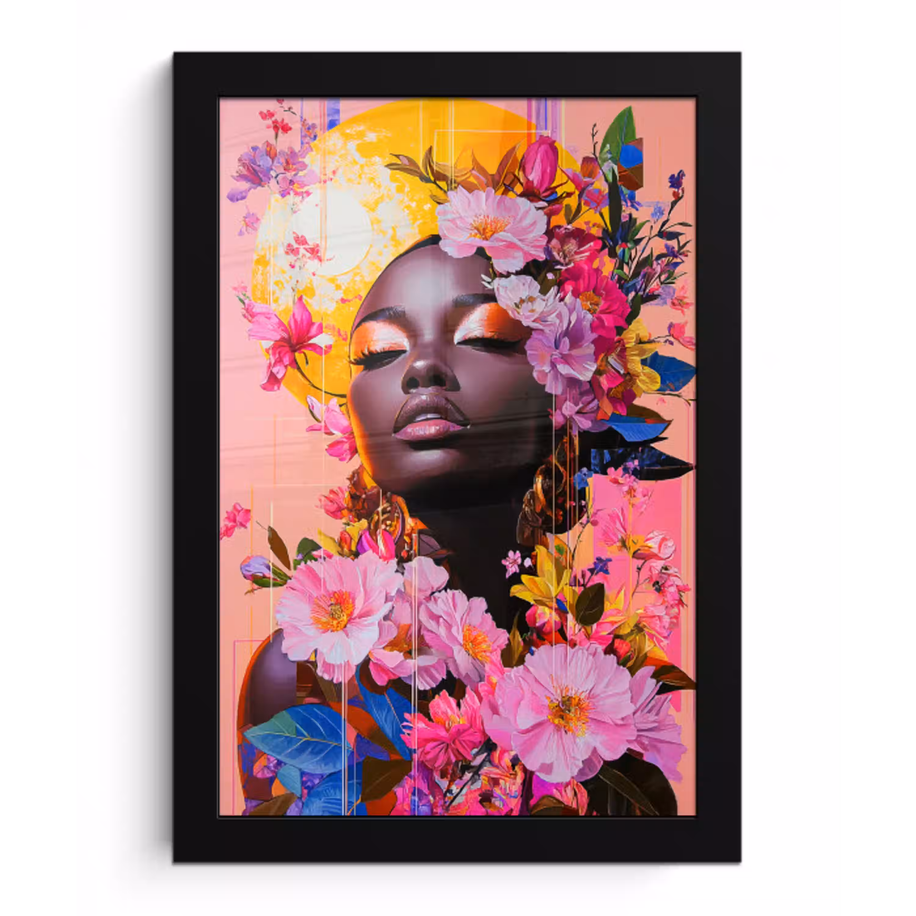 Kleurrijk - Bloemen - Vrouw - Zon fotolijst zwart zonder passe partout klein -3d