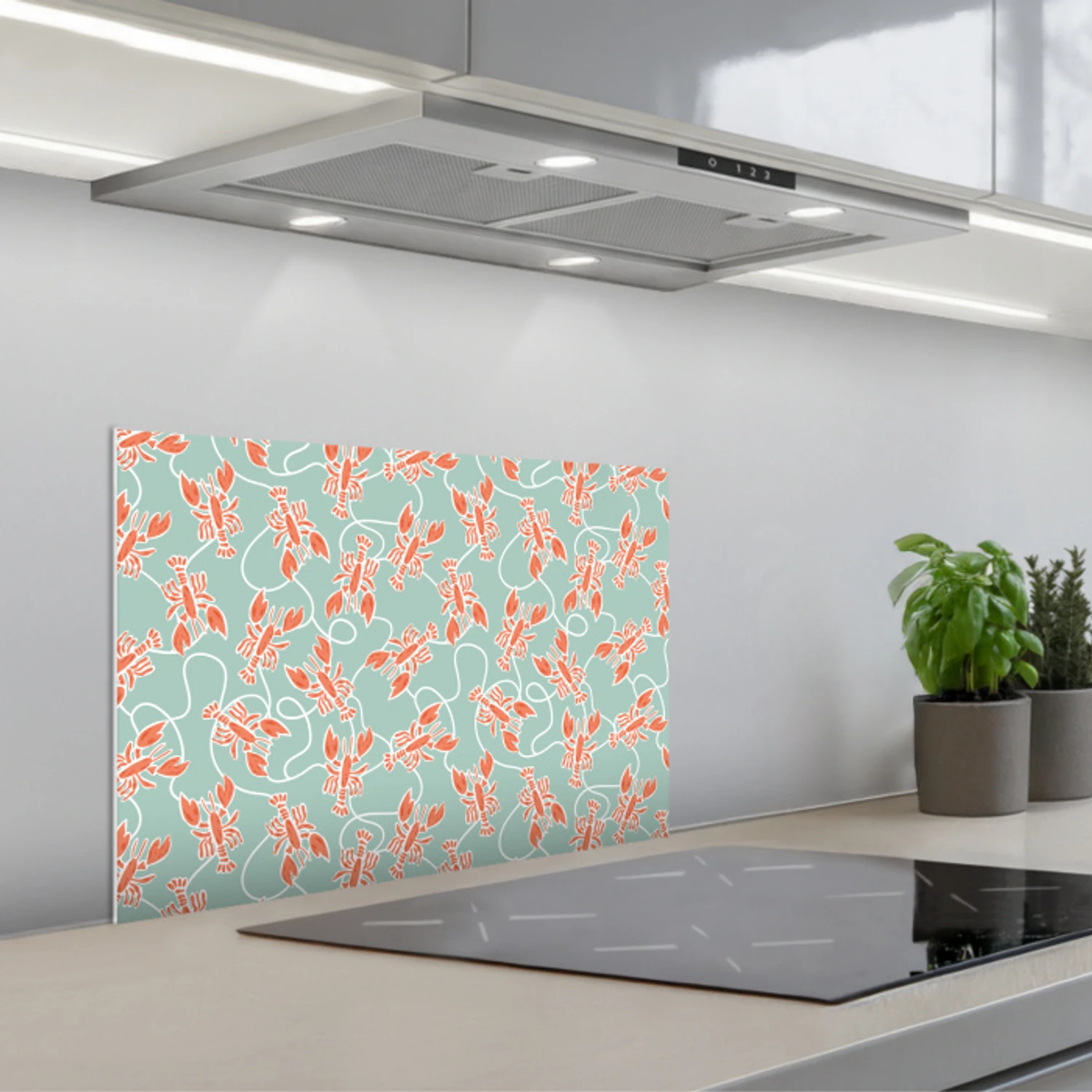 Zee - Kreeft - Groen - Oranje keuken achterwand spatscherm klein 900 -3d_schuin