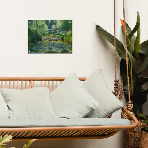 Brug - Hout - Vijver - Waterlelies tuinposter los doek klein -sfeer7