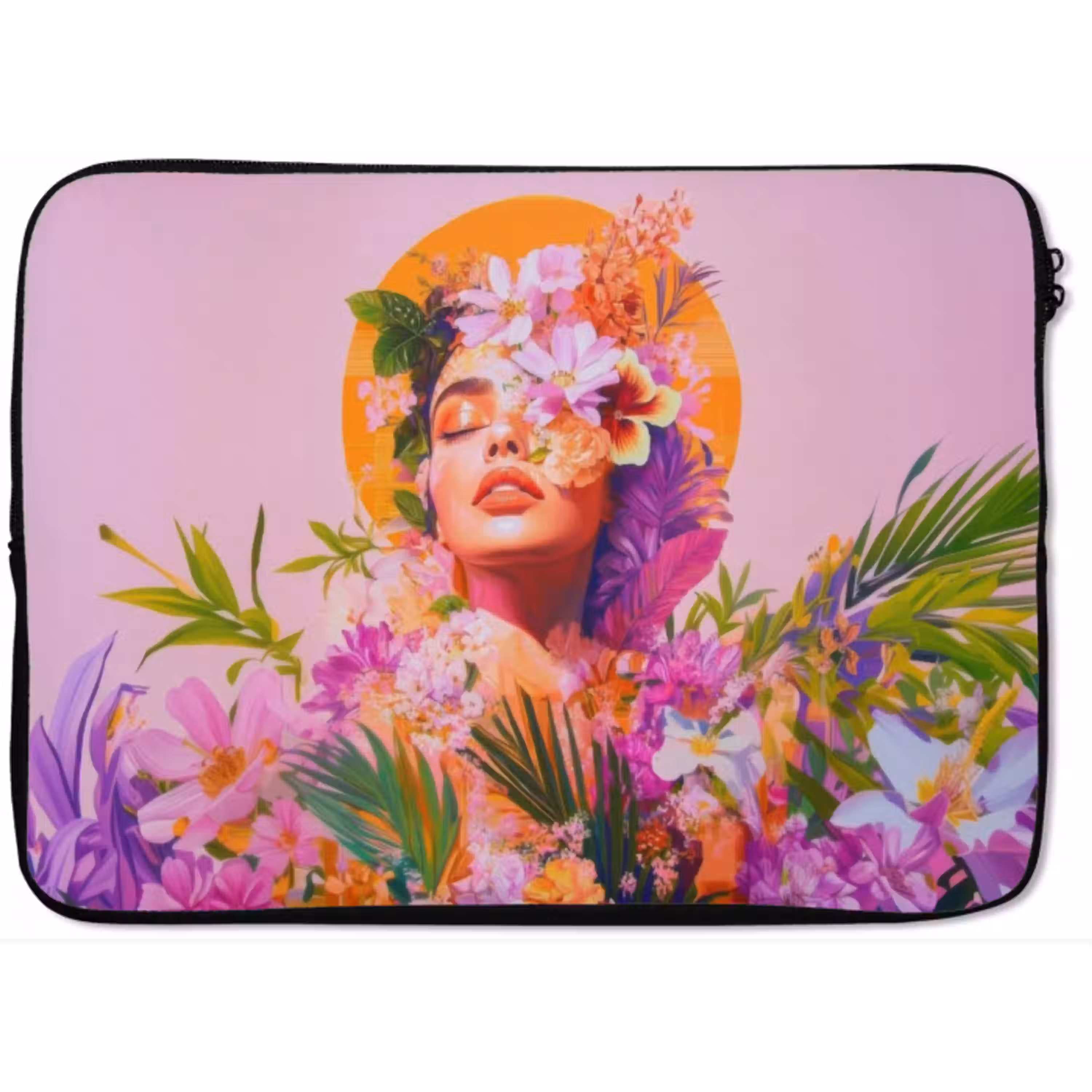 Vrouw - Abstract - Cirkel - Bloemen laptophoes neopreen klein -zkaufland3dotto