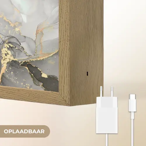 Marmer - Zwart - Goud - Grijs Light Box met batterij (Wandlamp) middel -USP_websiteoplaadbaarNL