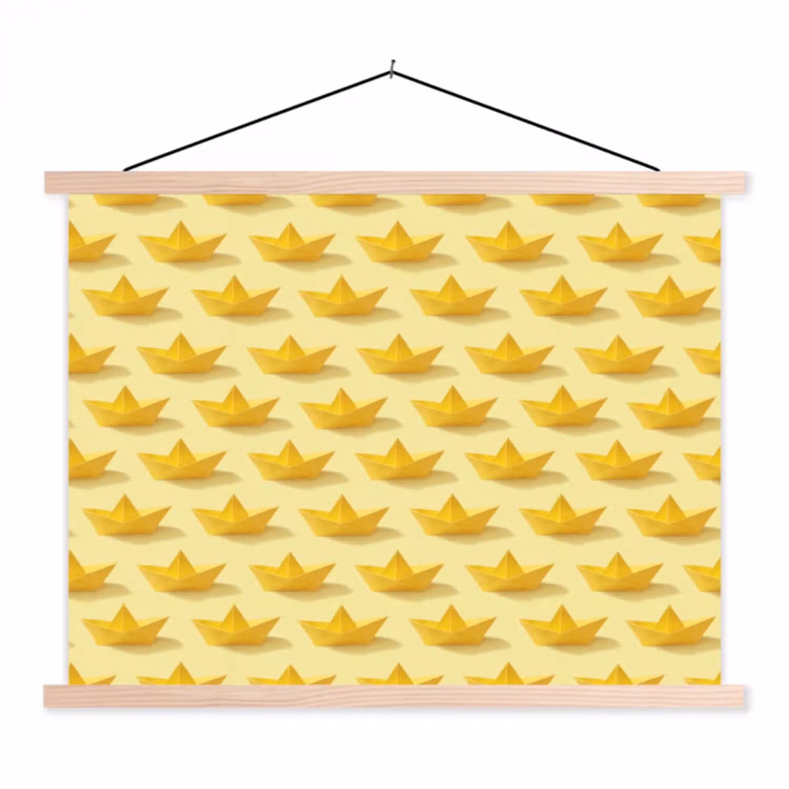 Bootjes - Origami - Creatief - Geel textielposter latten blank klein 122 -3d