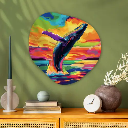 Zonsondergang - Walvis - Geschilderd - Kleurrijk Wandcirkel Organisch Plexiglas middel -sfeer2