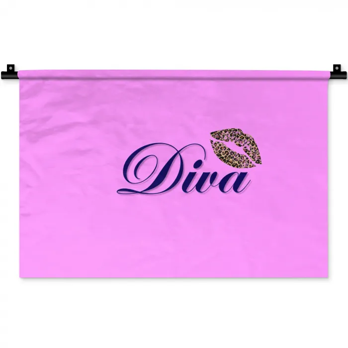 Diva - Lip - Panterprint - Roze Wandkleed katoen klein -zz3d