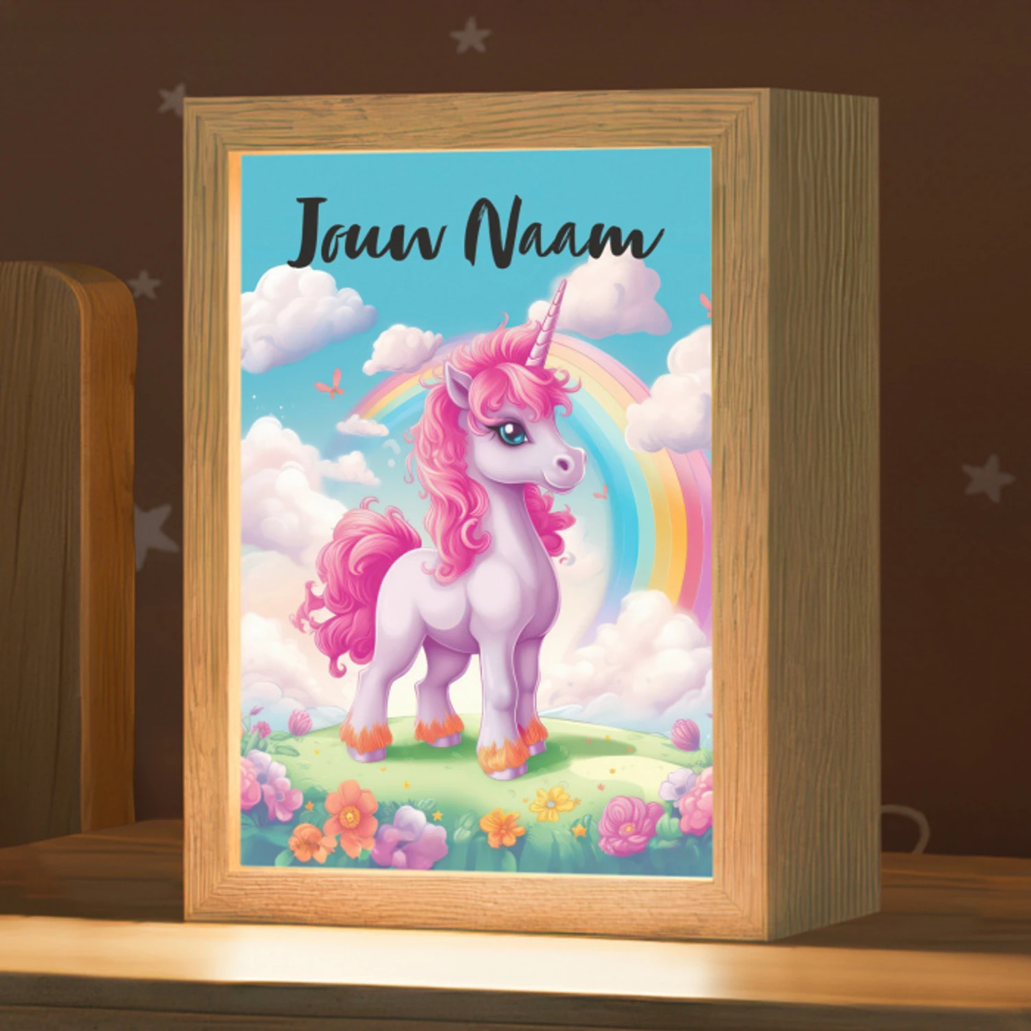 Unicorn - Meisjes - Bloemen - Regenboog - Eenhoorn Light Box met kabel (Kinderlampje) klein -zzz_3d_website