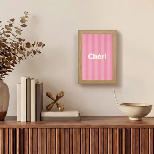 Gestreept - Roze - Chéri Light Box met kabel (Tafellamp) klein -sfeer2