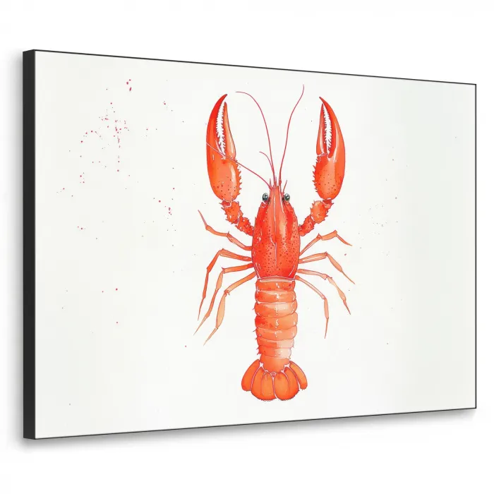 Kreeft - Waterverf - Aquarel - Oranje Textielframe zwart klein -3d