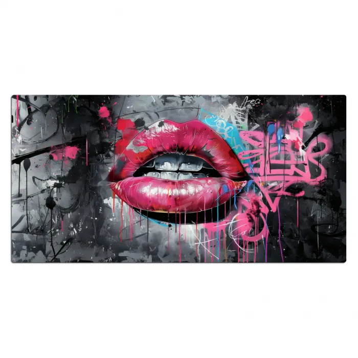 Lippen - Felroze - Graffiti - Verfstrepen Muismat XXL klein -3d_leeg