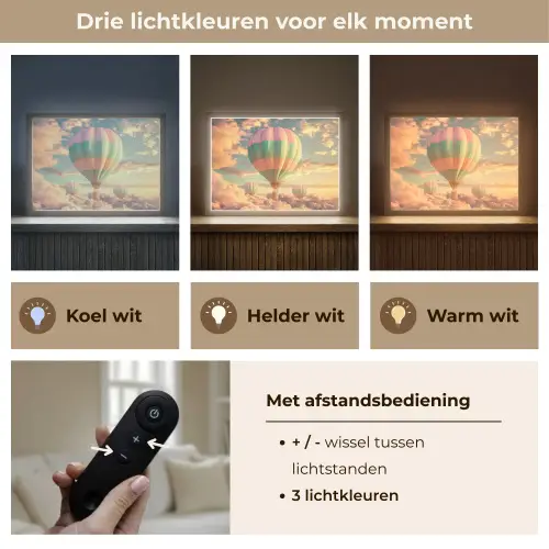 Luchtballon - Dromen - Wolken - Lucht Light Box met batterij (Wandlamp kind) middel -USP_lichtkleurNL