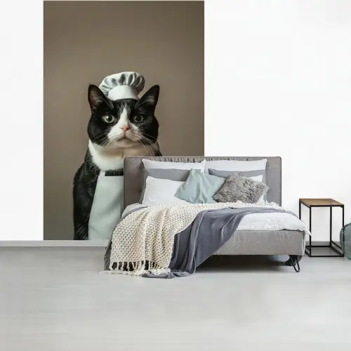 Kat - Kokskleding - Zwart - Wit fotobehang vinyl groot -slaapkamer