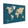 Wereldkaart - Donkerblauw - Beige canvas 2cm klein -z3d