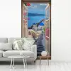Doorkijk - Santorini - Landschap - Blauw - Grieks fotobehang vinyl groot -woonkamer