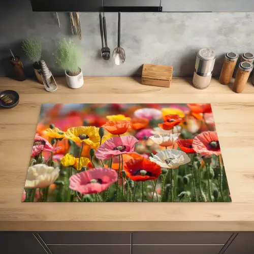 Bloemenveld - Klaprozen - Kleurrijk Inductie beschermer vinyl 3mm klein -sfeer5