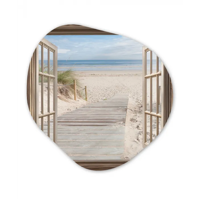 Doorkijk - Strand - Duinen - Pad - Landschap Wandcirkel Organisch Plexiglas middel -3d