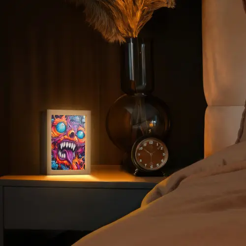 Monster - Graffiti - Kleuren - Oranje Light Box met kabel (Tafellamp) klein -sfeer1