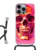 Felroze - Tanden - Schedel Hoesje iPhone 16 Pro Max met koord klein -3d