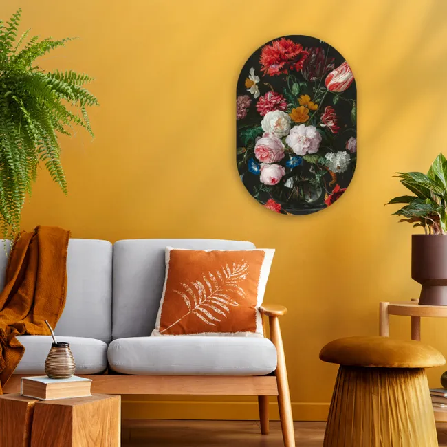 Stilleven met bloemen in een glazen vaas - Schilderij van Jan Davidsz. de Heem Wandcirkel Ovaal Forex klein -sfeer4