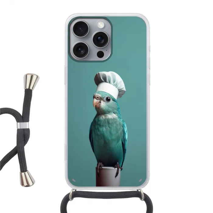 Parkiet - Vogel - Koksmuts - Cute Hoesje iPhone 16 Pro Max met koord klein -3d