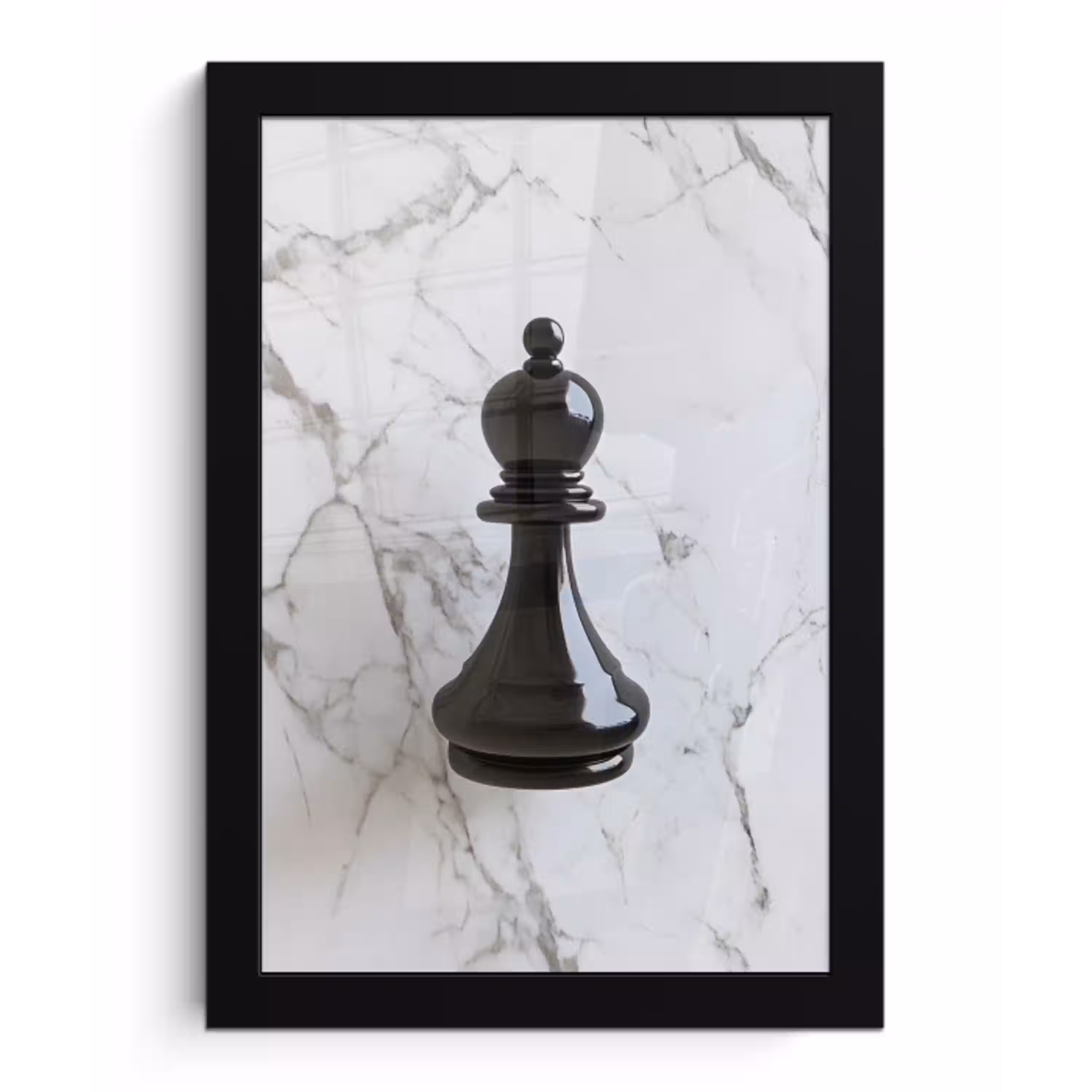 Schaakstuk - Loper - Zwart - Marmer fotolijst zwart zonder passe partout klein -3d