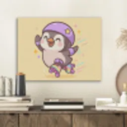 Pinguïn - Rolschaatsen - Geel - Energiek PET vilt klein -sfeer1