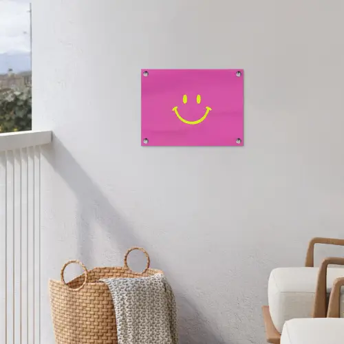 Smiley - Vrolijk - Roze tuinposter los doek klein -sfeer8