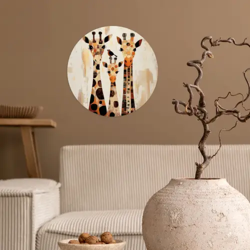 Giraffen - Cartoon - Crème Wandcirkel behangsticker klein -sfeer1