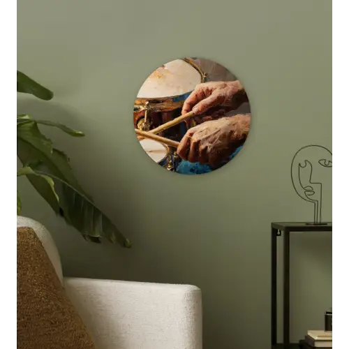 Drumstokken - Olieverf - Man Wandcirkel kunststof plaat 5mm dik klein -sfeer3