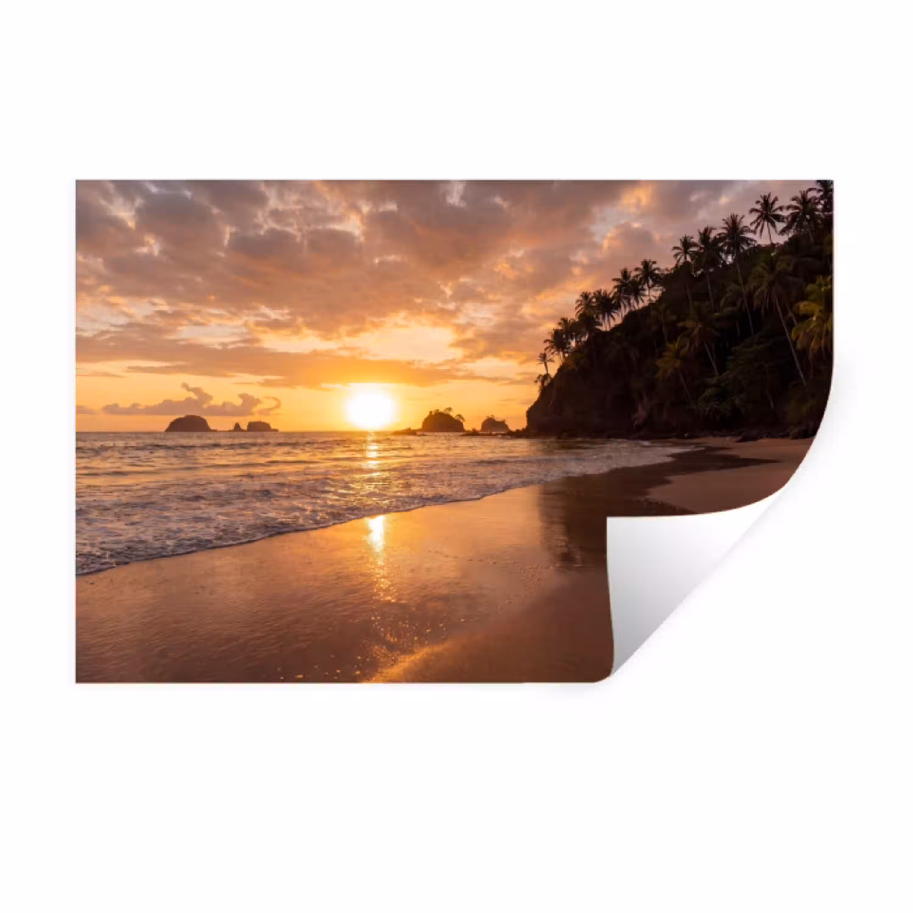 Strand - Zonsondergang - Natuur - Tropisch - Oranje Muursticker klein -3d