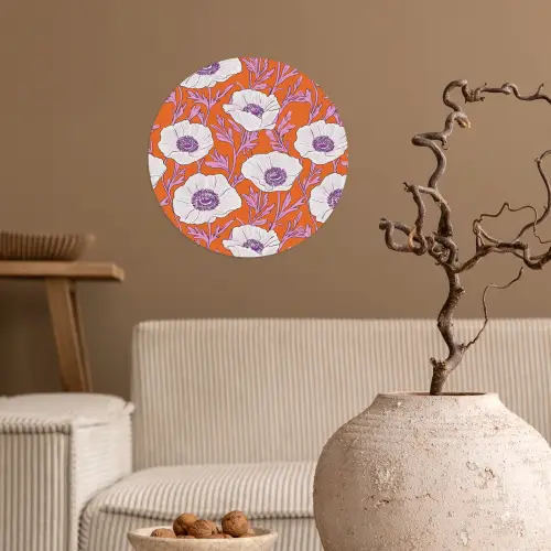 Bloemen - Grafisch - Oranje Wandcirkel behangsticker klein 186 -sfeer1