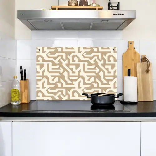 Modern - Abstract - Beige Inductie beschemer met haakjes klein 777 -sfeer2